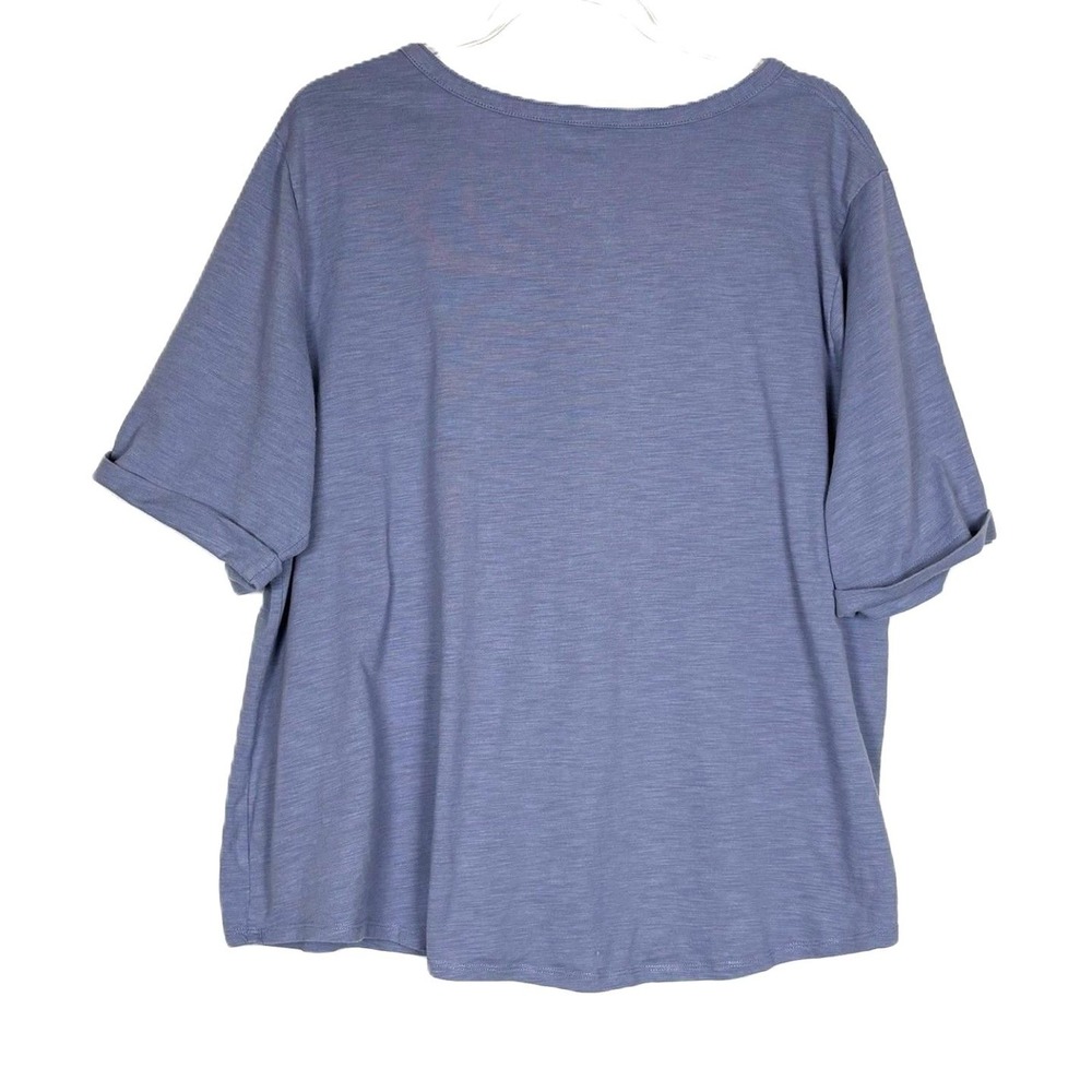 💥🏷️Plus Size 2X Croft & Barrow Henley Shirt Blue Button Front Short Sleeve - Picture 3 of 7